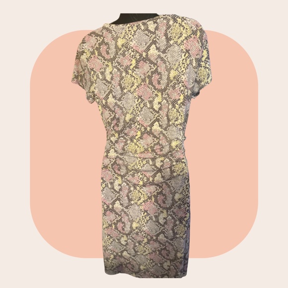 Nine West Women's Mesh Ruching Dress Sizes: MEDIUM Multi Color: Pink,Brown,Beige - Picture 2 of 4